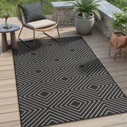 3x5 Modern Easy Jute Geometric Patio Rug, Washable Area Rugs Non-Slip Low Pile Carpet, Oeko-Tex Certified