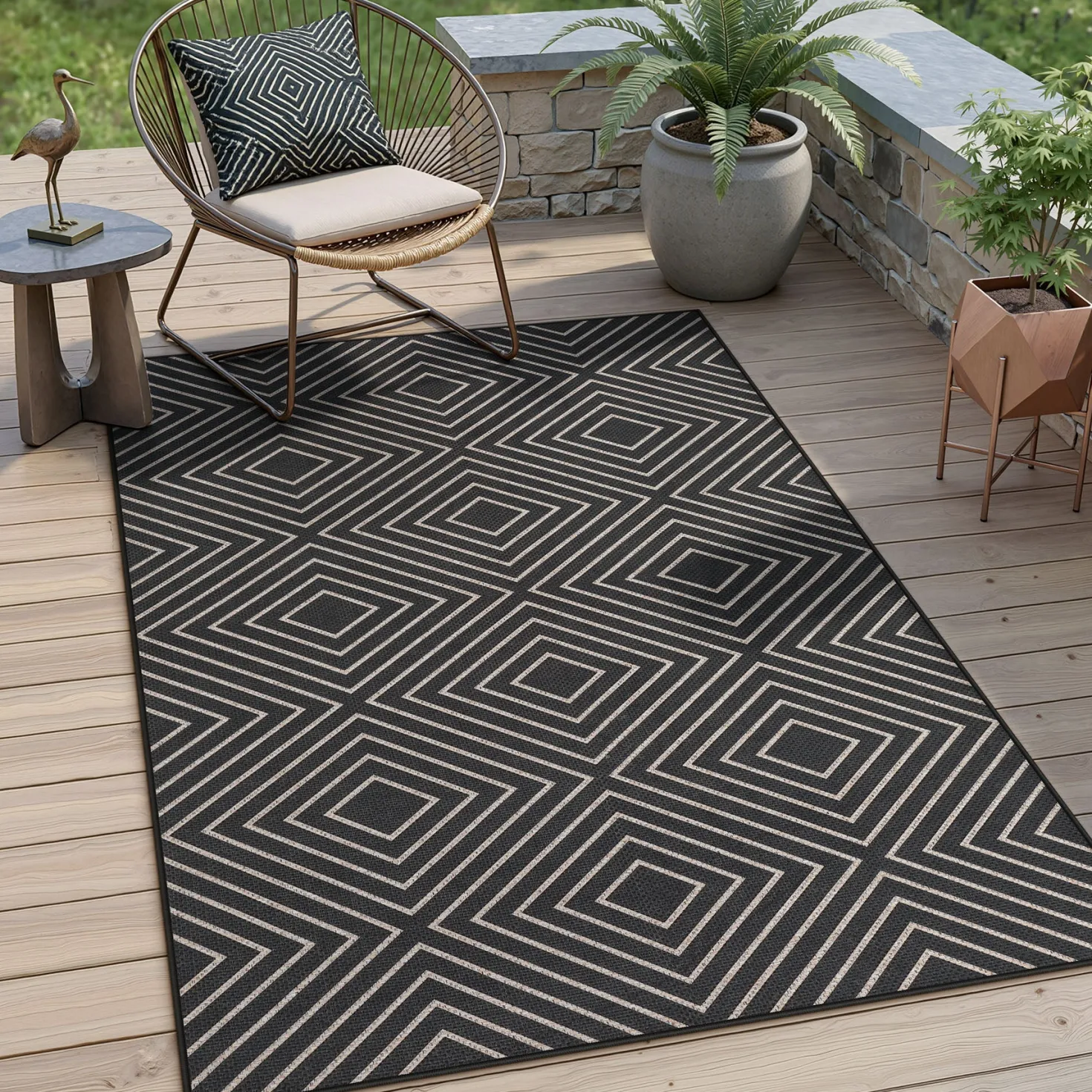 3x5 Modern Easy Jute Geometric Patio Rug, Washable Area Rugs Non-Slip Low Pile Carpet, Oeko-Tex Certified