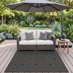 3x5 Modern Easy Jute Geometric Patio Rug, Washable Area Rugs Non-Slip Low Pile Carpet, Oeko-Tex Certified