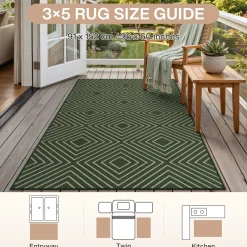 3x5 Modern Easy Jute Geometric Patio Rug, Washable Area Rugs Non-Slip Low Pile Carpet, Oeko-Tex Certified