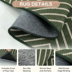 3x5 Modern Easy Jute Geometric Patio Rug, Washable Area Rugs Non-Slip Low Pile Carpet, Oeko-Tex Certified