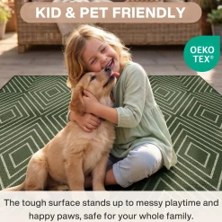 3x5 Modern Easy Jute Geometric Patio Rug, Washable Area Rugs Non-Slip Low Pile Carpet, Oeko-Tex Certified