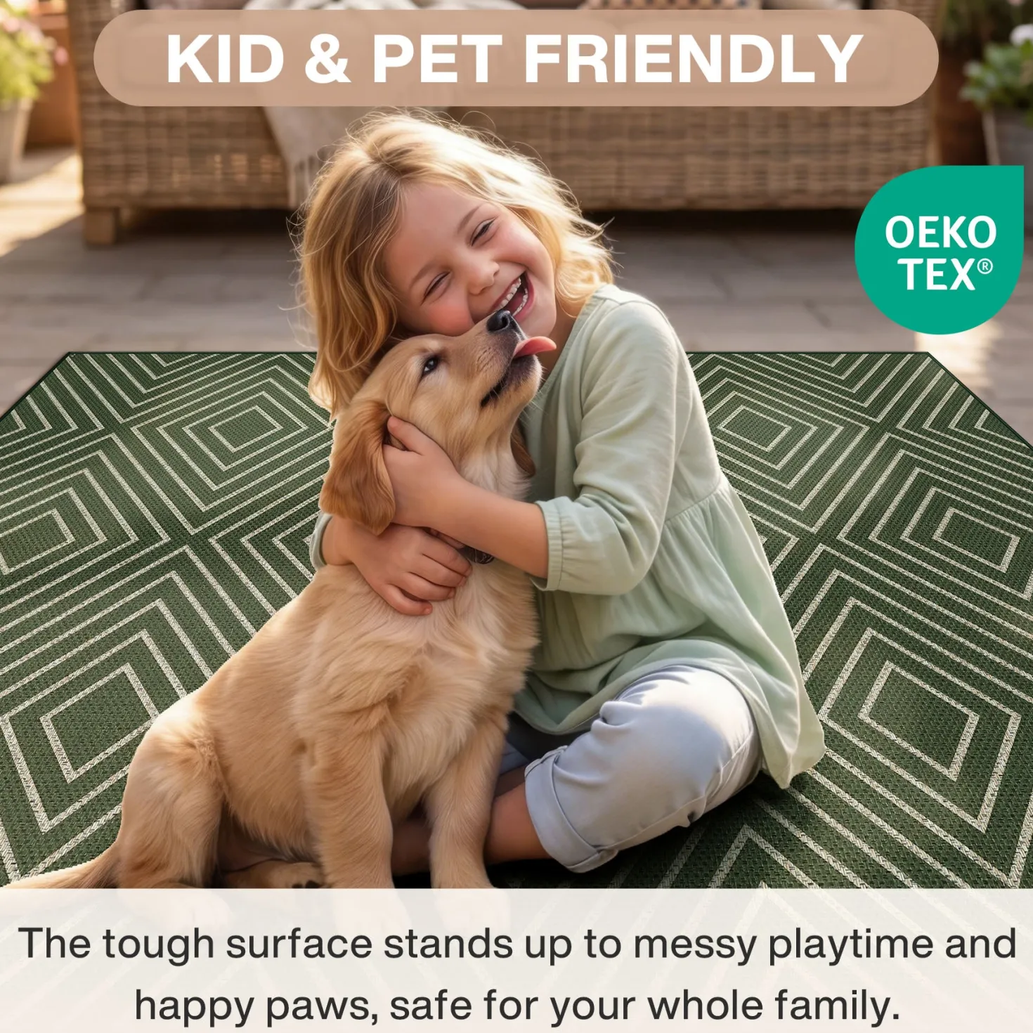 3x5 Modern Easy Jute Geometric Patio Rug, Washable Area Rugs Non-Slip Low Pile Carpet, Oeko-Tex Certified