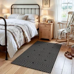 3x5 Modern Easy Jute Geometric Patio Rug, Washable Area Rugs Non-Slip Low Pile Carpet, Oeko-Tex Certified