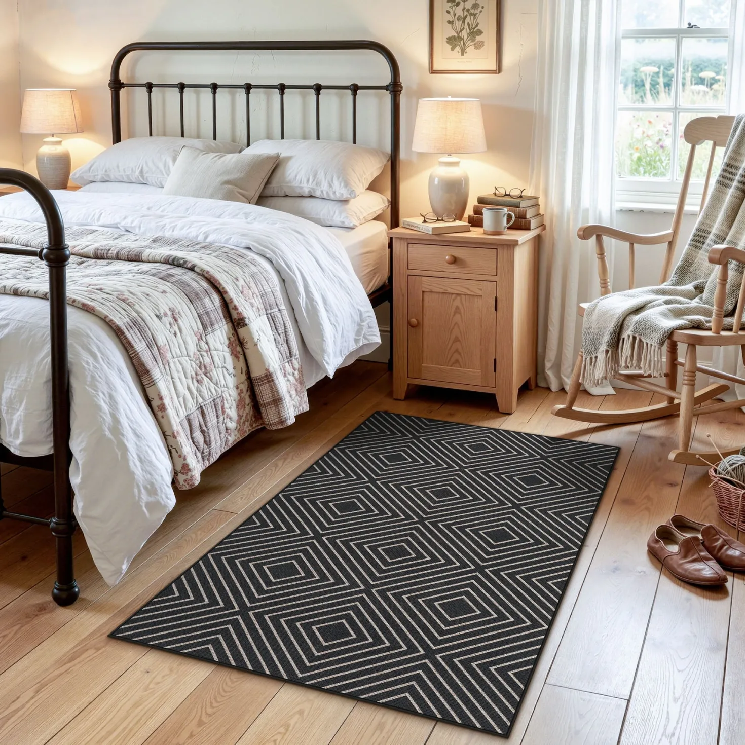 3x5 Modern Easy Jute Geometric Patio Rug, Washable Area Rugs Non-Slip Low Pile Carpet, Oeko-Tex Certified