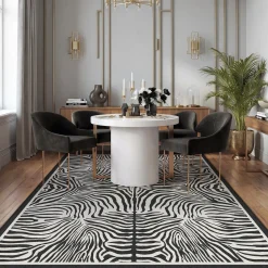 5x7 Zebra Print Washable Area Rug, Boho Modern Animal Soft Non Slip Nursery Living Room Carpet, Oeko-Tex Certified