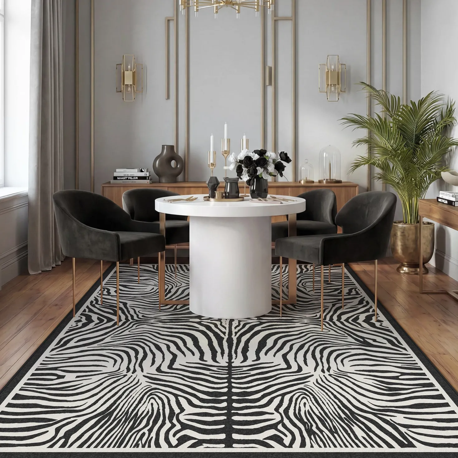 5x7 Zebra Print Washable Area Rug, Boho Modern Animal Soft Non Slip Nursery Living Room Carpet, Oeko-Tex Certified