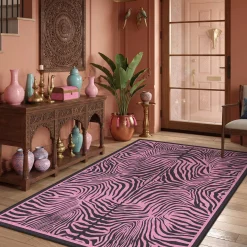 5x7 Zebra Print Washable Area Rug, Boho Modern Animal Soft Non Slip Nursery Living Room Carpet, Oeko-Tex Certified
