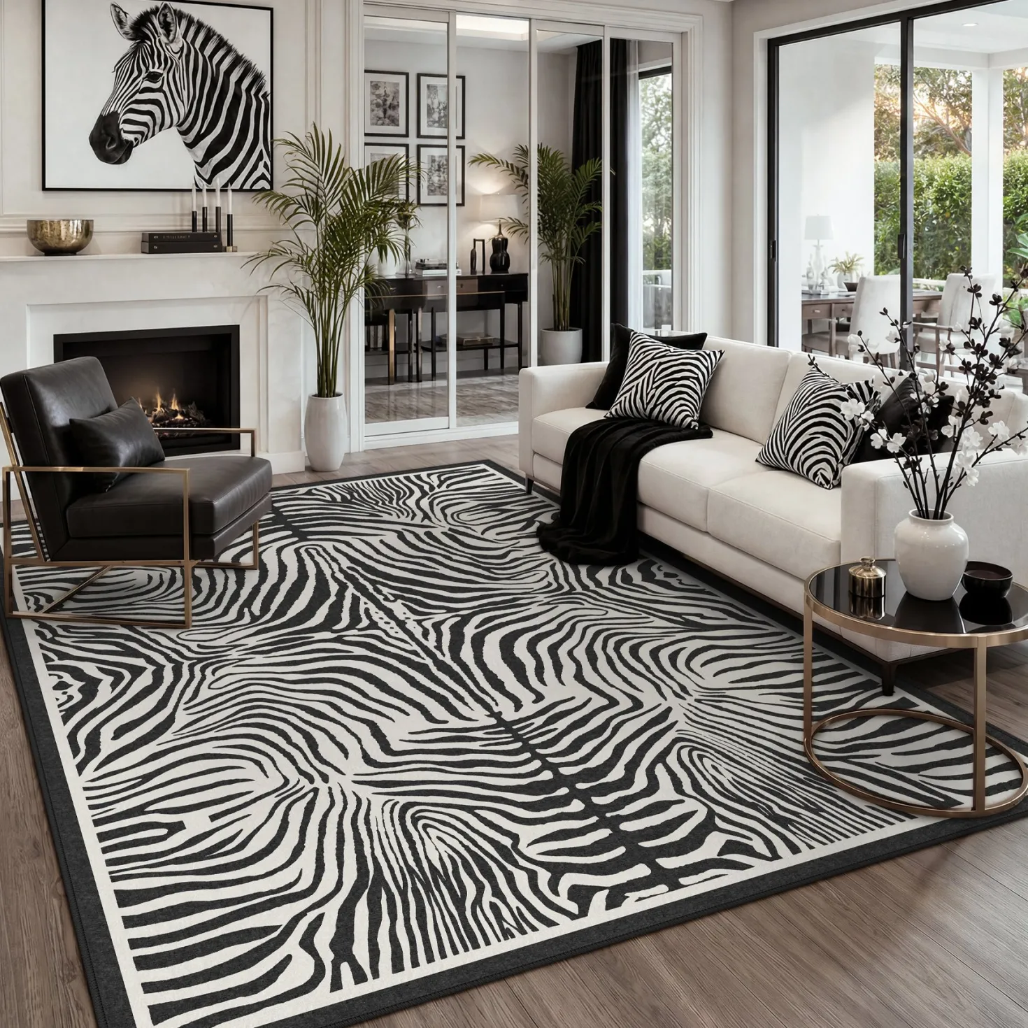 5x7 Zebra Print Washable Area Rug, Boho Modern Animal Soft Non Slip Nursery Living Room Carpet, Oeko-Tex Certified
