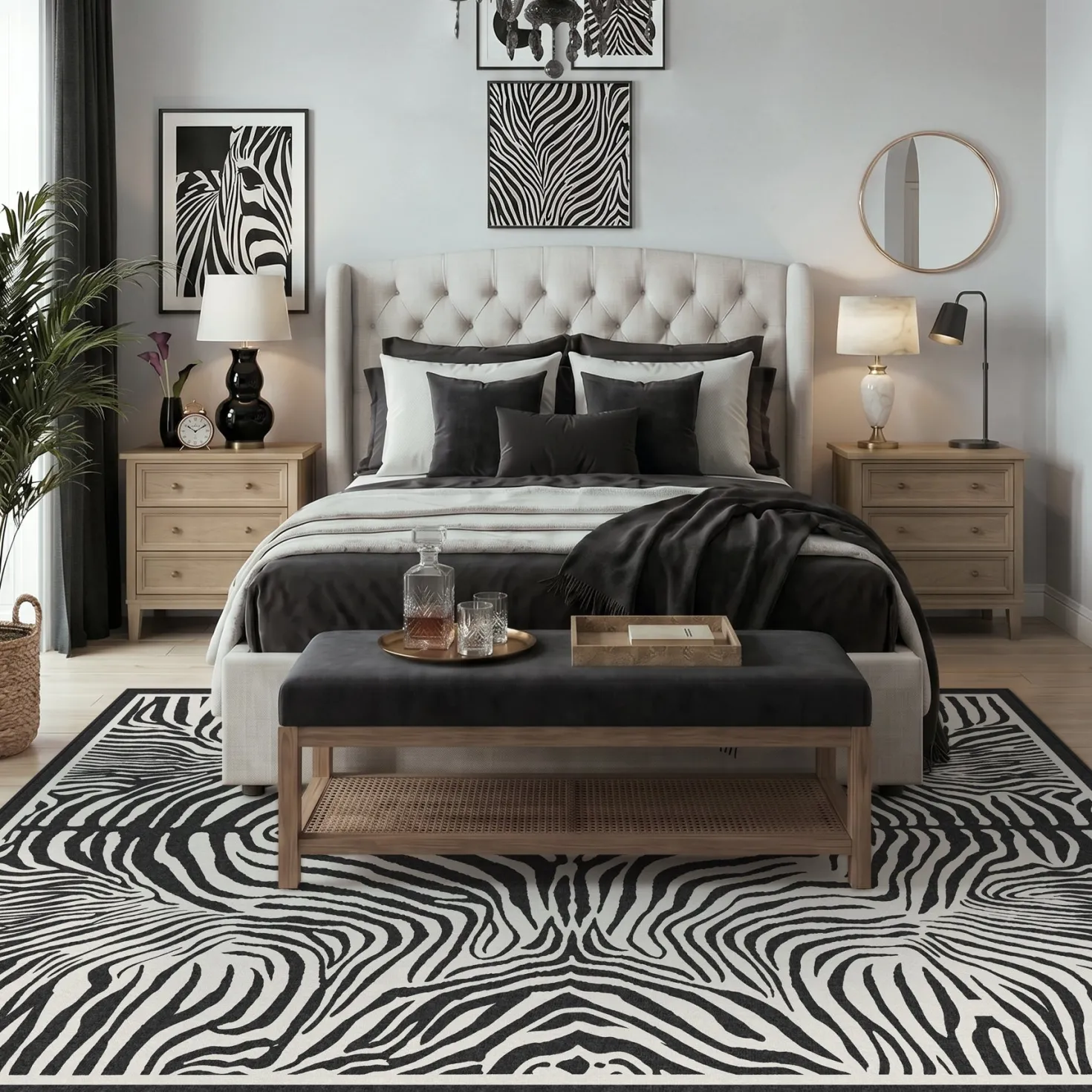 5x7 Zebra Print Washable Area Rug, Boho Modern Animal Soft Non Slip Nursery Living Room Carpet, Oeko-Tex Certified