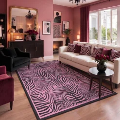 5x7 Zebra Print Washable Area Rug, Boho Modern Animal Soft Non Slip Nursery Living Room Carpet, Oeko-Tex Certified
