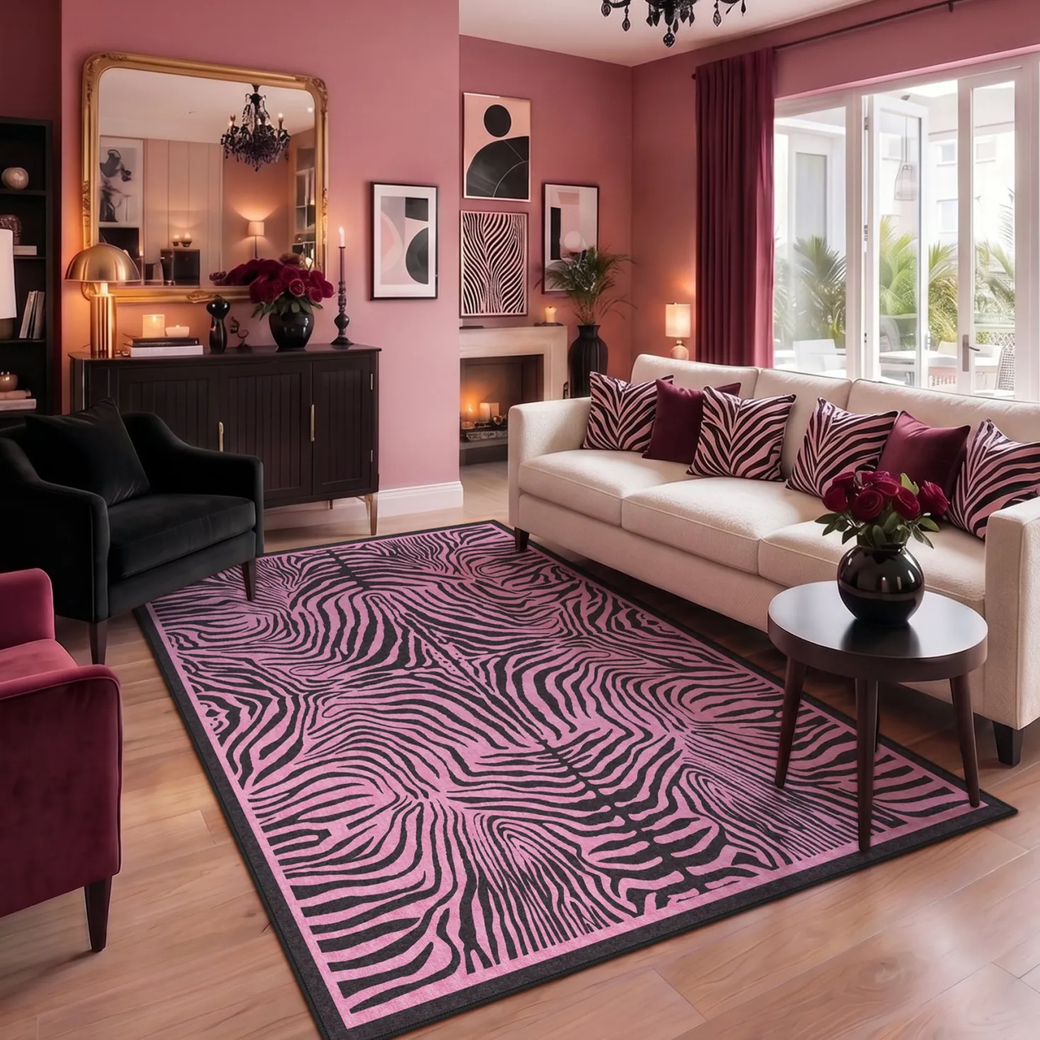 5x7 Zebra Print Washable Area Rug, Boho Modern Animal Soft Non Slip Nursery Living Room Carpet, Oeko-Tex Certified