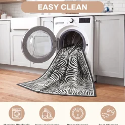 5x7 Zebra Print Washable Area Rug, Boho Modern Animal Soft Non Slip Nursery Living Room Carpet, Oeko-Tex Certified