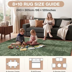 5x7/8x10 Abstract Machine Washable Area Rug, Soft Boho Minimalist Non-Slip Low Pile Carpet, Oeko-Tex Certified