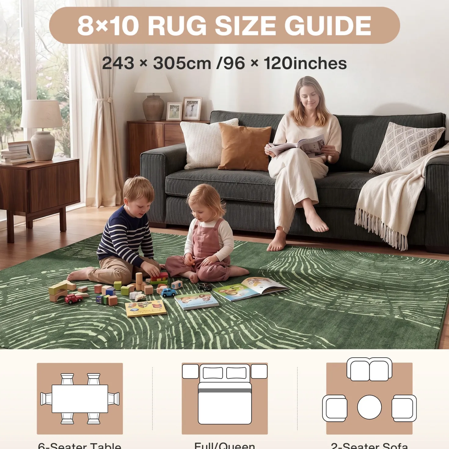 5x7/8x10 Abstract Machine Washable Area Rug, Soft Boho Minimalist Non-Slip Low Pile Carpet, Oeko-Tex Certified