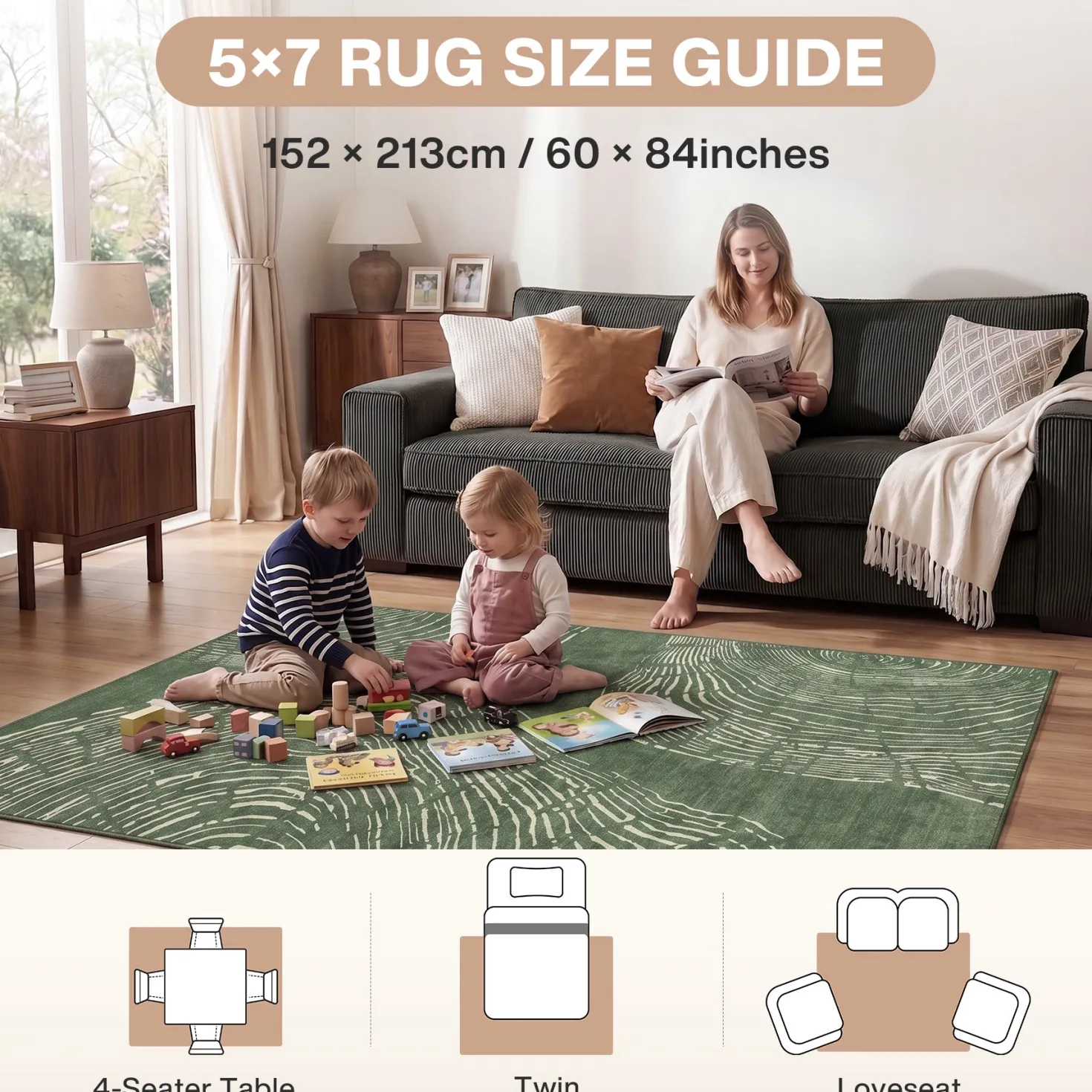 5x7/8x10 Abstract Machine Washable Area Rug, Soft Boho Minimalist Non-Slip Low Pile Carpet, Oeko-Tex Certified