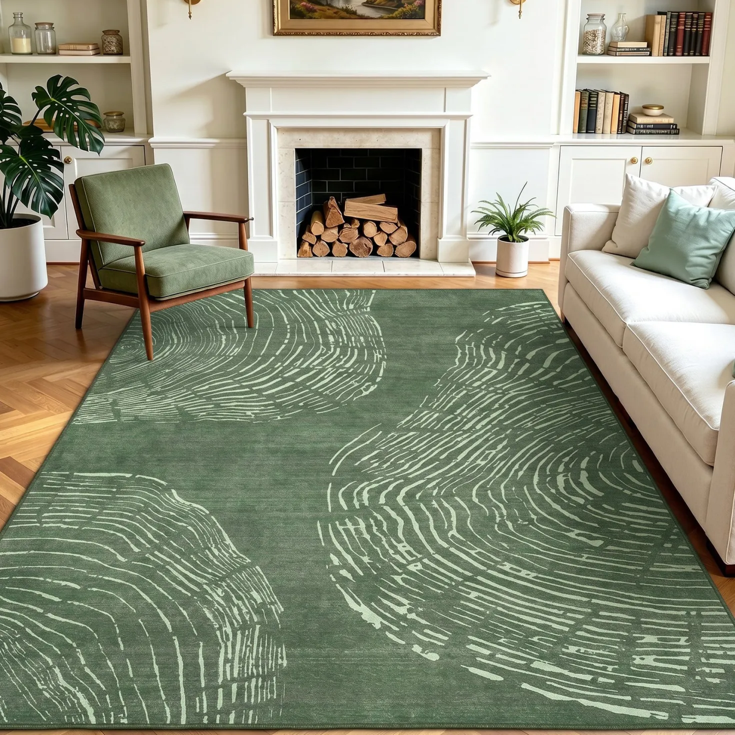 5x7/8x10 Abstract Machine Washable Area Rug, Soft Boho Minimalist Non-Slip Low Pile Carpet, Oeko-Tex Certified