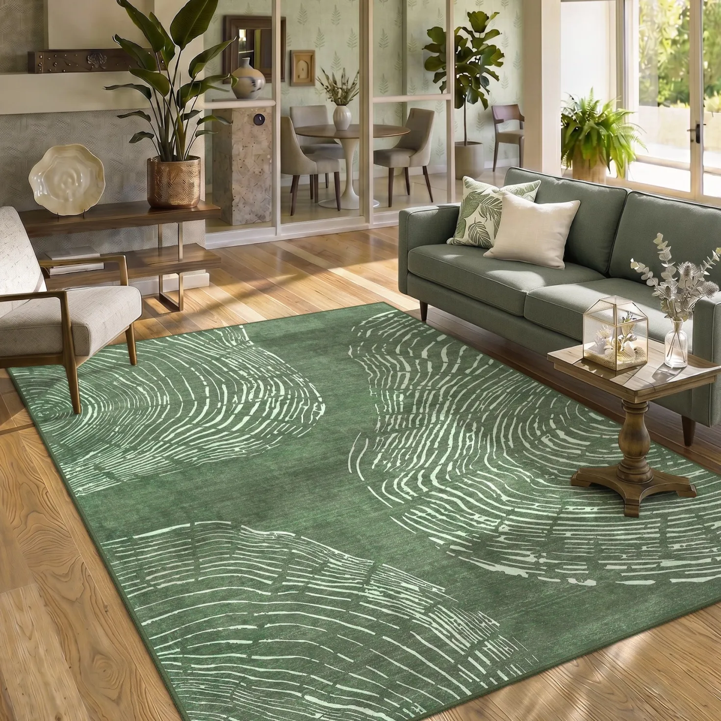 5x7/8x10 Abstract Machine Washable Area Rug, Soft Boho Minimalist Non-Slip Low Pile Carpet, Oeko-Tex Certified