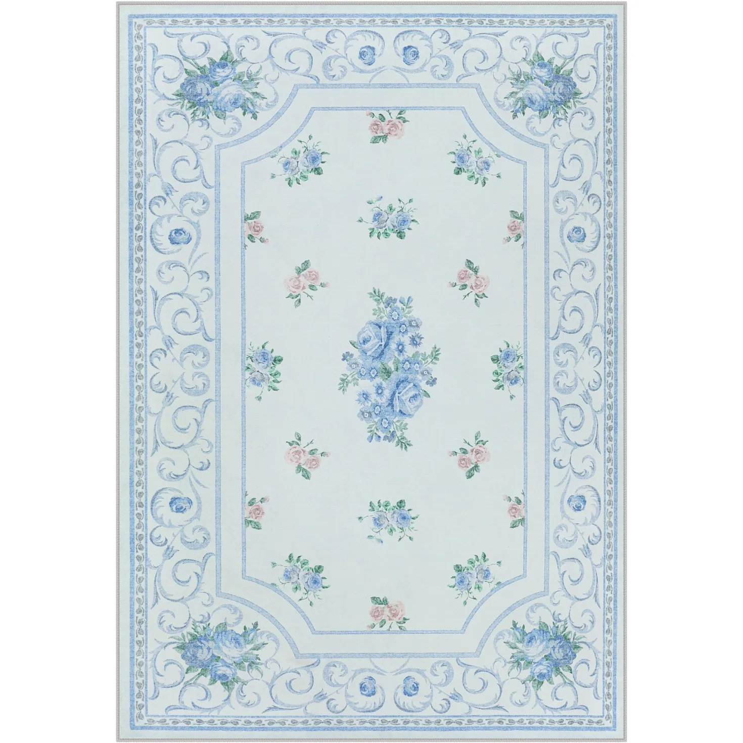 5x7/8x10 Boho Floral Area Rug, Vintage Soft Washable Low Pile Nursery Living Room Carpet, Oeko-Tex Certified