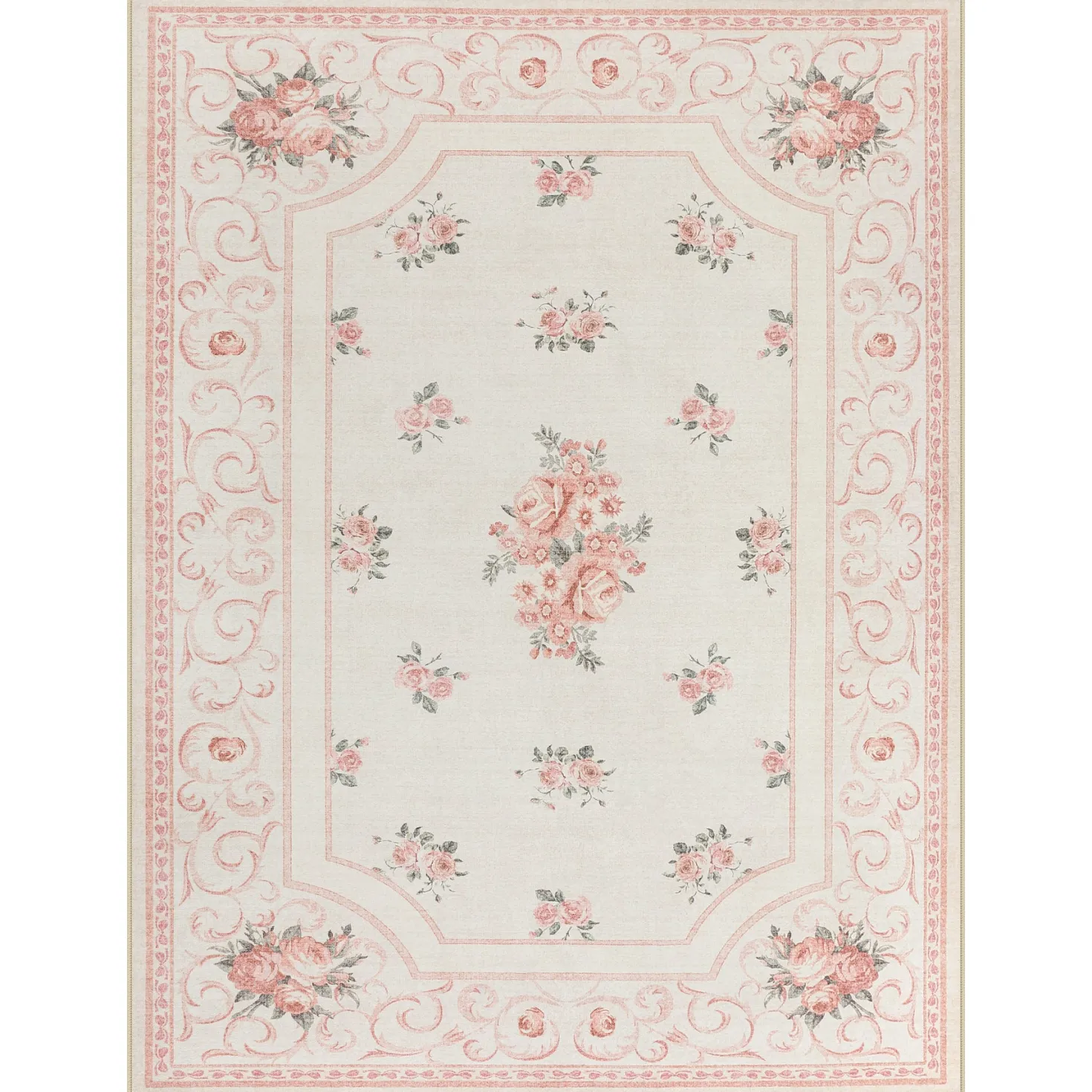 5x7/8x10 Boho Floral Area Rug, Vintage Soft Washable Low Pile Nursery Living Room Carpet, Oeko-Tex Certified