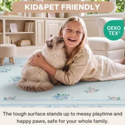 5x7/8x10 Boho Floral Area Rug, Vintage Soft Washable Low Pile Nursery Living Room Carpet, Oeko-Tex Certified