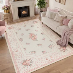 5x7/8x10 Boho Floral Area Rug, Vintage Soft Washable Low Pile Nursery Living Room Carpet, Oeko-Tex Certified
