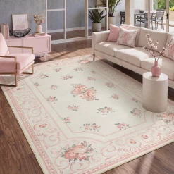 5x7/8x10 Boho Floral Area Rug, Vintage Soft Washable Low Pile Nursery Living Room Carpet, Oeko-Tex Certified