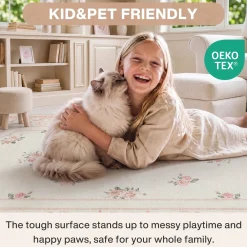 5x7/8x10 Boho Floral Area Rug, Vintage Soft Washable Low Pile Nursery Living Room Carpet, Oeko-Tex Certified