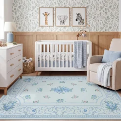 5x7/8x10 Boho Floral Area Rug, Vintage Soft Washable Low Pile Nursery Living Room Carpet, Oeko-Tex Certified