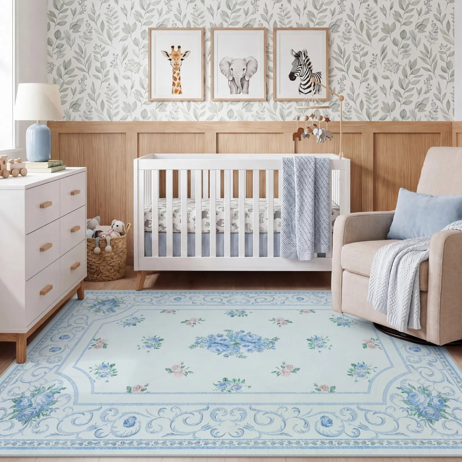 5x7/8x10 Boho Floral Area Rug, Vintage Soft Washable Low Pile Nursery Living Room Carpet, Oeko-Tex Certified