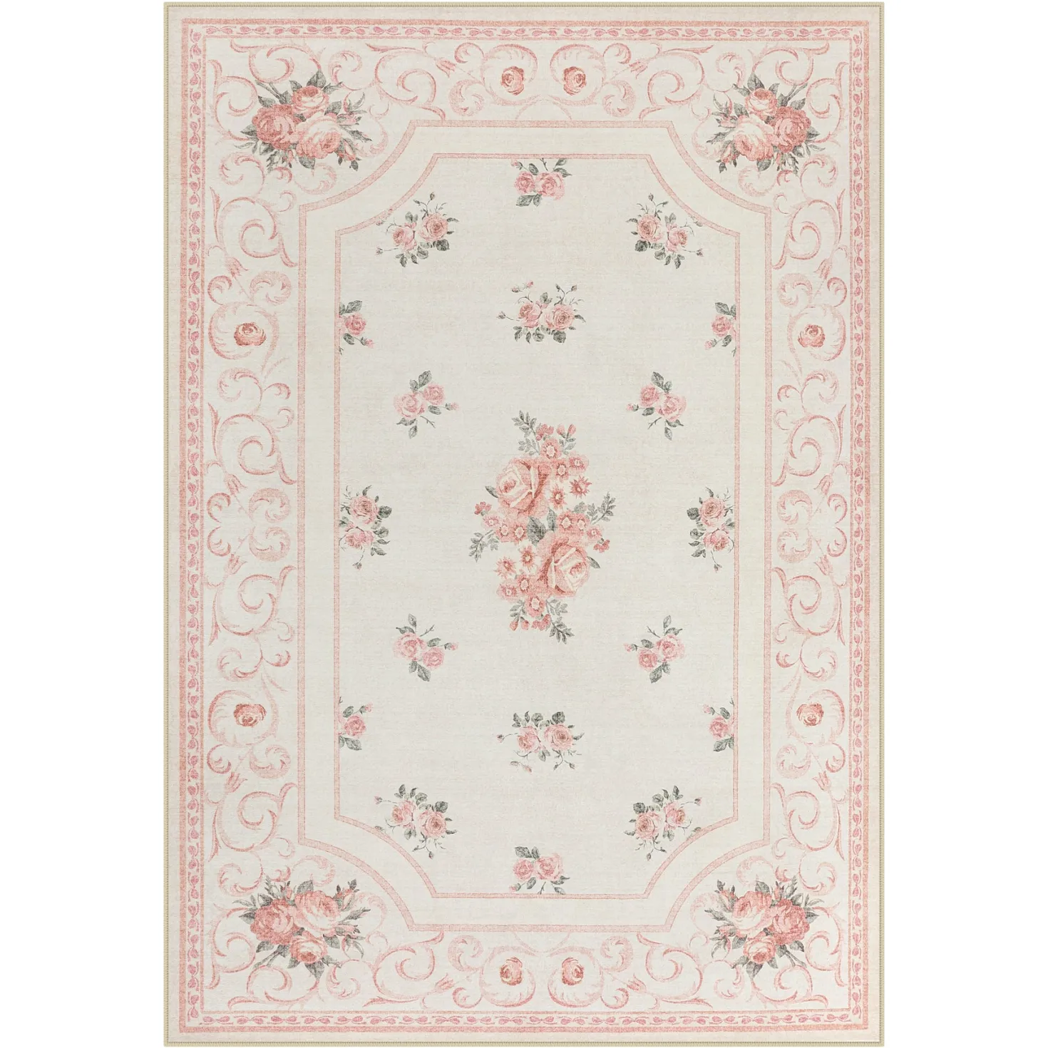 5x7/8x10 Boho Floral Area Rug, Vintage Soft Washable Low Pile Nursery Living Room Carpet, Oeko-Tex Certified