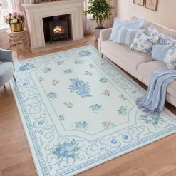5x7/8x10 Boho Floral Area Rug, Vintage Soft Washable Low Pile Nursery Living Room Carpet, Oeko-Tex Certified