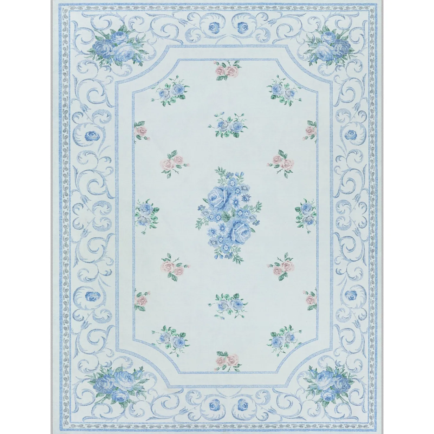 5x7/8x10 Boho Floral Area Rug, Vintage Soft Washable Low Pile Nursery Living Room Carpet, Oeko-Tex Certified