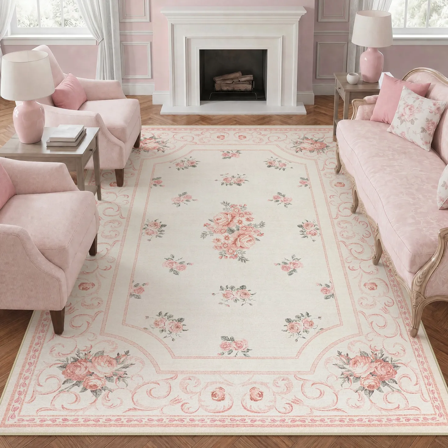 5x7/8x10 Boho Floral Area Rug, Vintage Soft Washable Low Pile Nursery Living Room Carpet, Oeko-Tex Certified