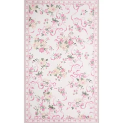 3x5/5x7 Bow Floral Area Rugs, Washable Soft Cute Border Non Slip Low Pile Carpet for Kids Living Dining Room, Oeko-Tex Certified