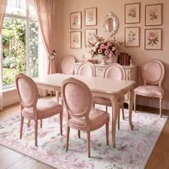 3x5/5x7 Bow Floral Area Rugs, Washable Soft Cute Border Non Slip Low Pile Carpet for Kids Living Dining Room, Oeko-Tex Certified