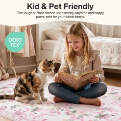 3x5/5x7 Bow Floral Area Rugs, Washable Soft Cute Border Non Slip Low Pile Carpet for Kids Living Dining Room, Oeko-Tex Certified