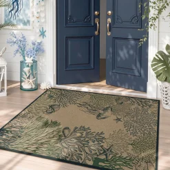 3x5/5x7 Easy Jute Washable Indoor Outdoor Patio Rug, Boho Coastal Non-Slip Living Room Area Carpet for Entryway Porch, Oeko-Tex Certified