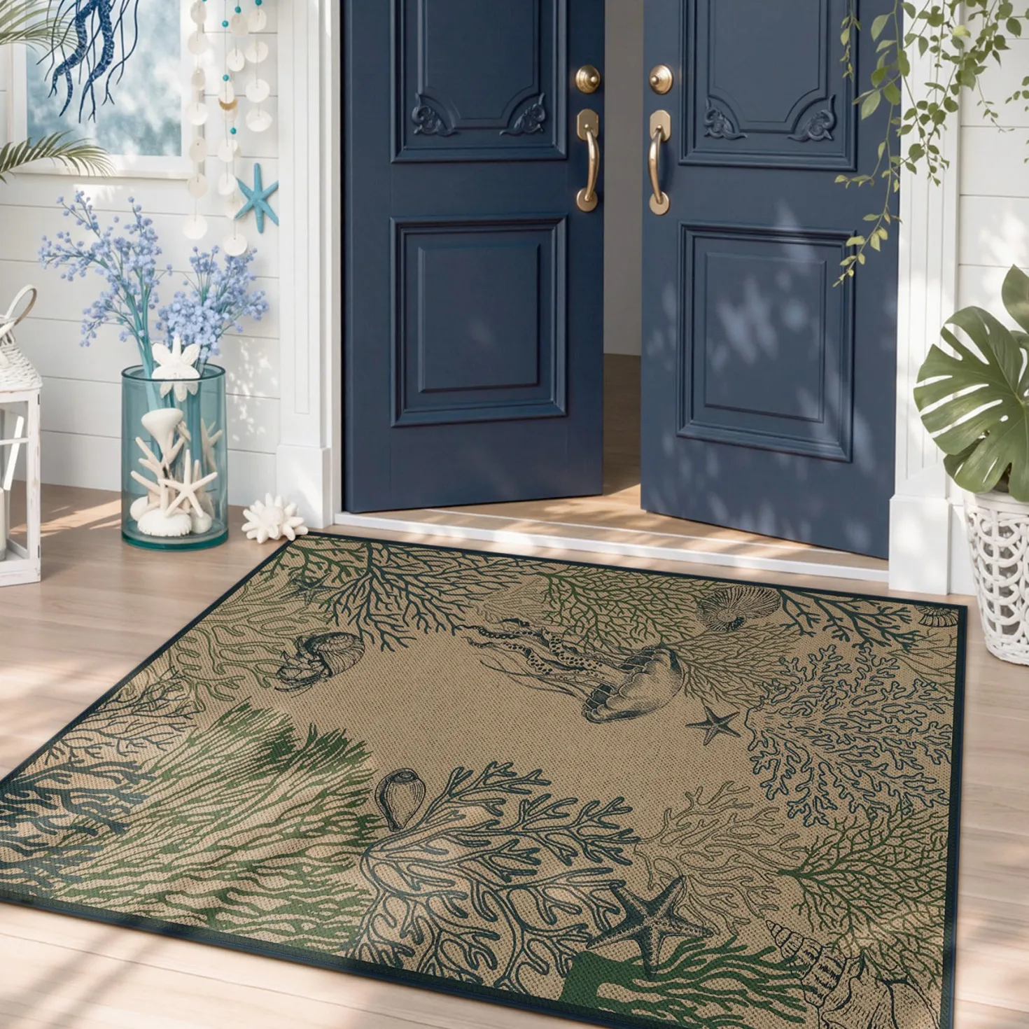 3x5/5x7 Easy Jute Washable Indoor Outdoor Patio Rug, Boho Coastal Non-Slip Living Room Area Carpet for Entryway Porch, Oeko-Tex Certified