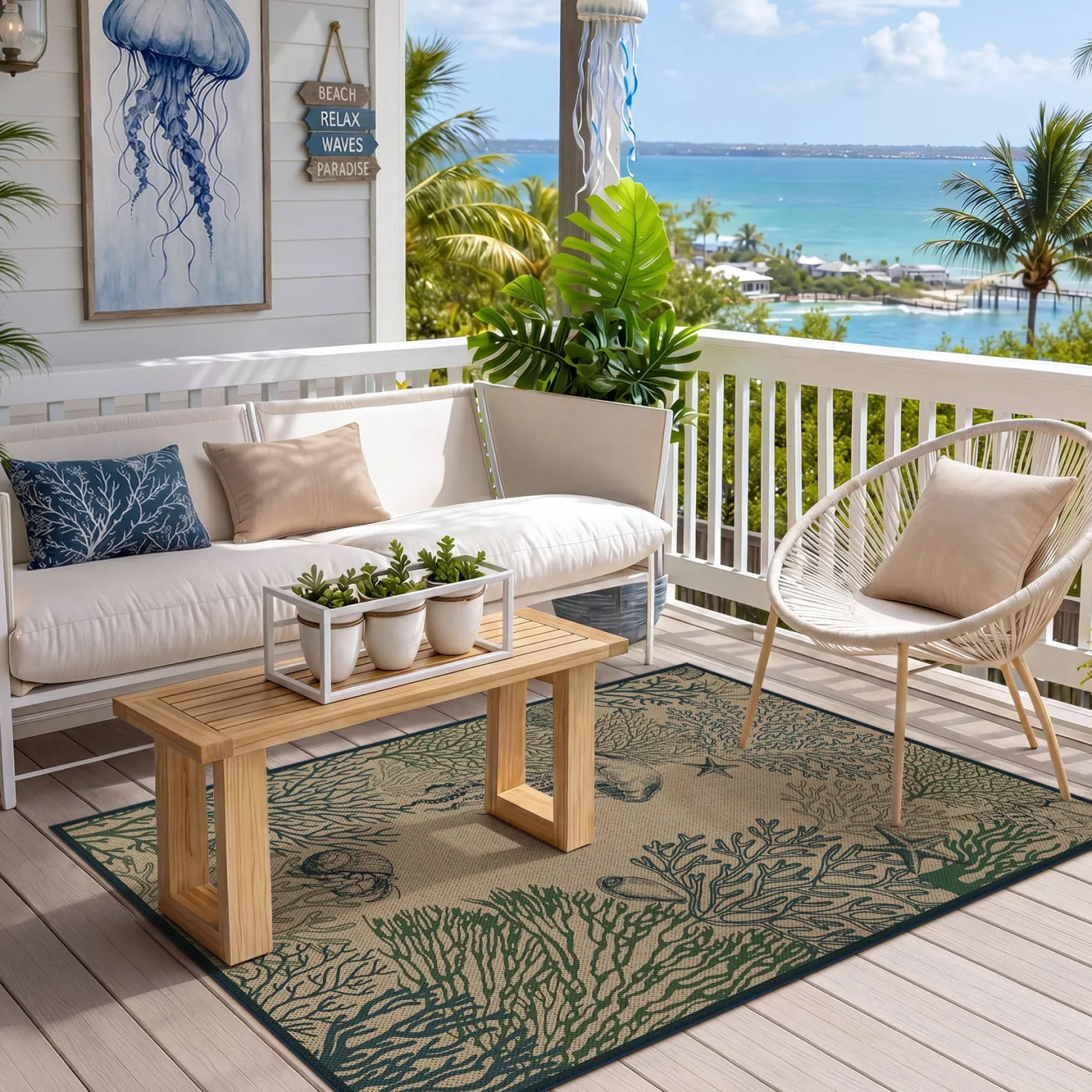 3x5/5x7 Easy Jute Washable Indoor Outdoor Patio Rug, Boho Coastal Non-Slip Living Room Area Carpet for Entryway Porch, Oeko-Tex Certified