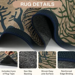 3x5/5x7 Easy Jute Washable Indoor Outdoor Patio Rug, Boho Coastal Non-Slip Living Room Area Carpet for Entryway Porch, Oeko-Tex Certified