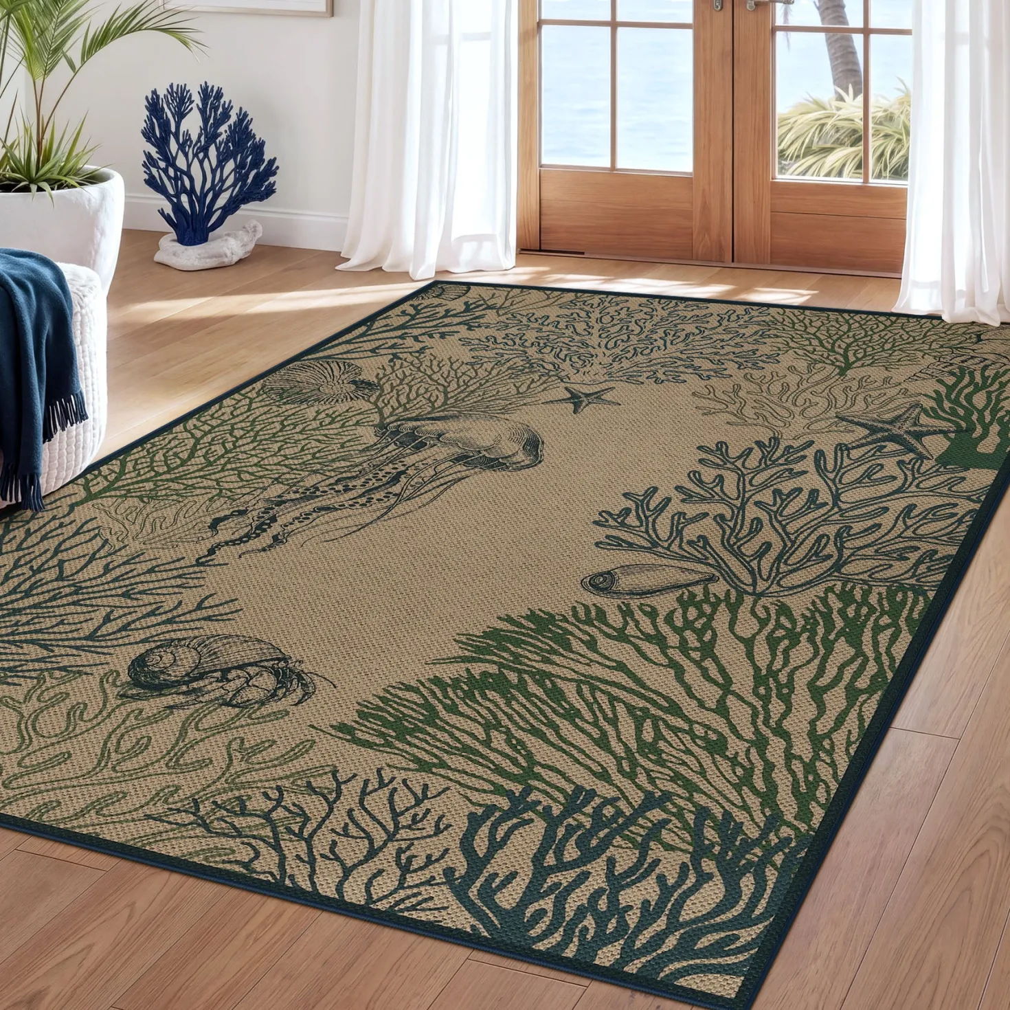 3x5/5x7 Easy Jute Washable Indoor Outdoor Patio Rug, Boho Coastal Non-Slip Living Room Area Carpet for Entryway Porch, Oeko-Tex Certified