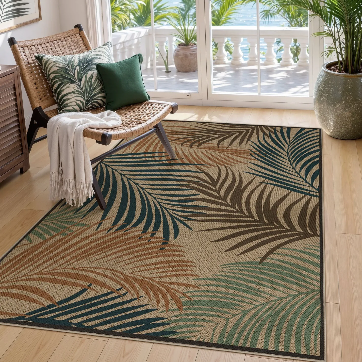 3x5/5x7 Easy Jute Washable Indoor Outdoor Patio Rug, Boho Coastal Non-Slip Living Room Area Carpet for Entryway Porch, Oeko-Tex Certified
