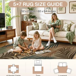 3x5/5x7 Easy Jute Washable Indoor Outdoor Patio Rug, Boho Coastal Non-Slip Living Room Area Carpet for Entryway Porch, Oeko-Tex Certified