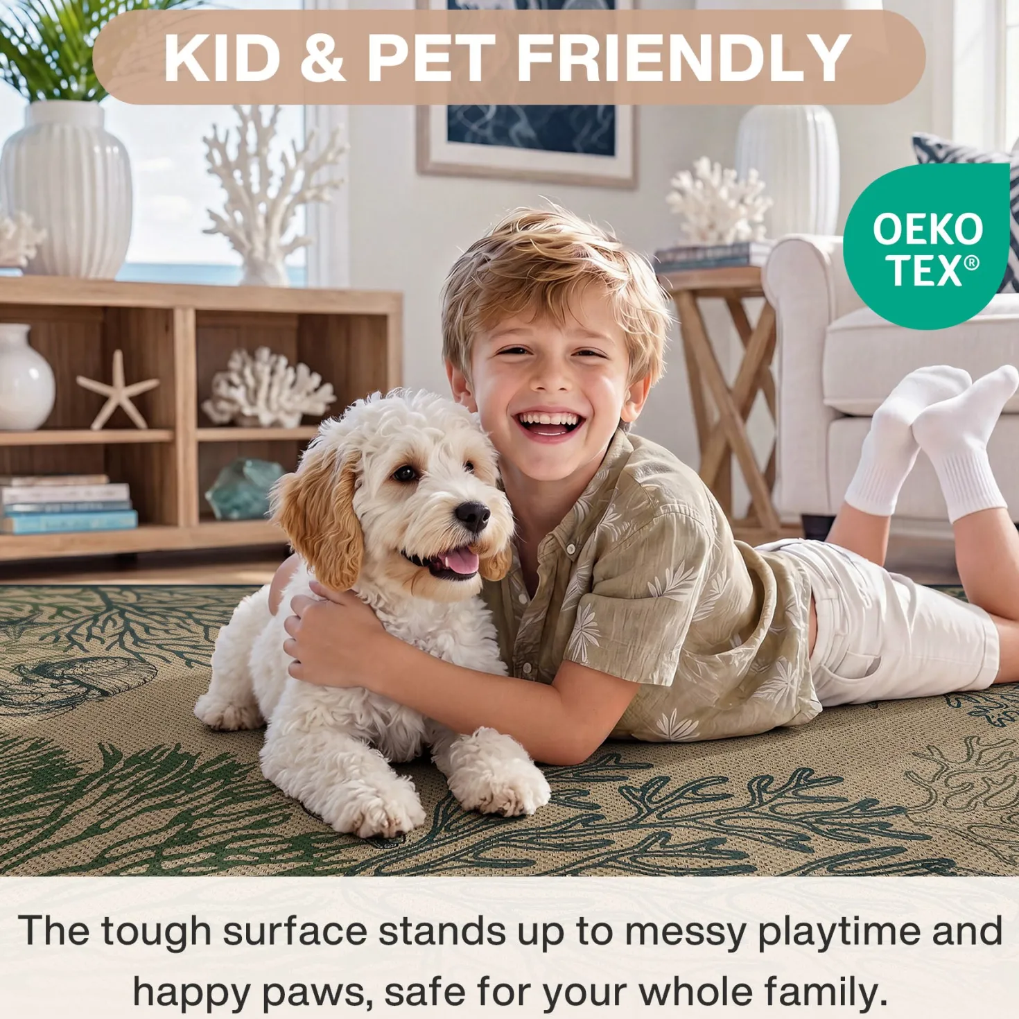 3x5/5x7 Easy Jute Washable Indoor Outdoor Patio Rug, Boho Coastal Non-Slip Living Room Area Carpet for Entryway Porch, Oeko-Tex Certified
