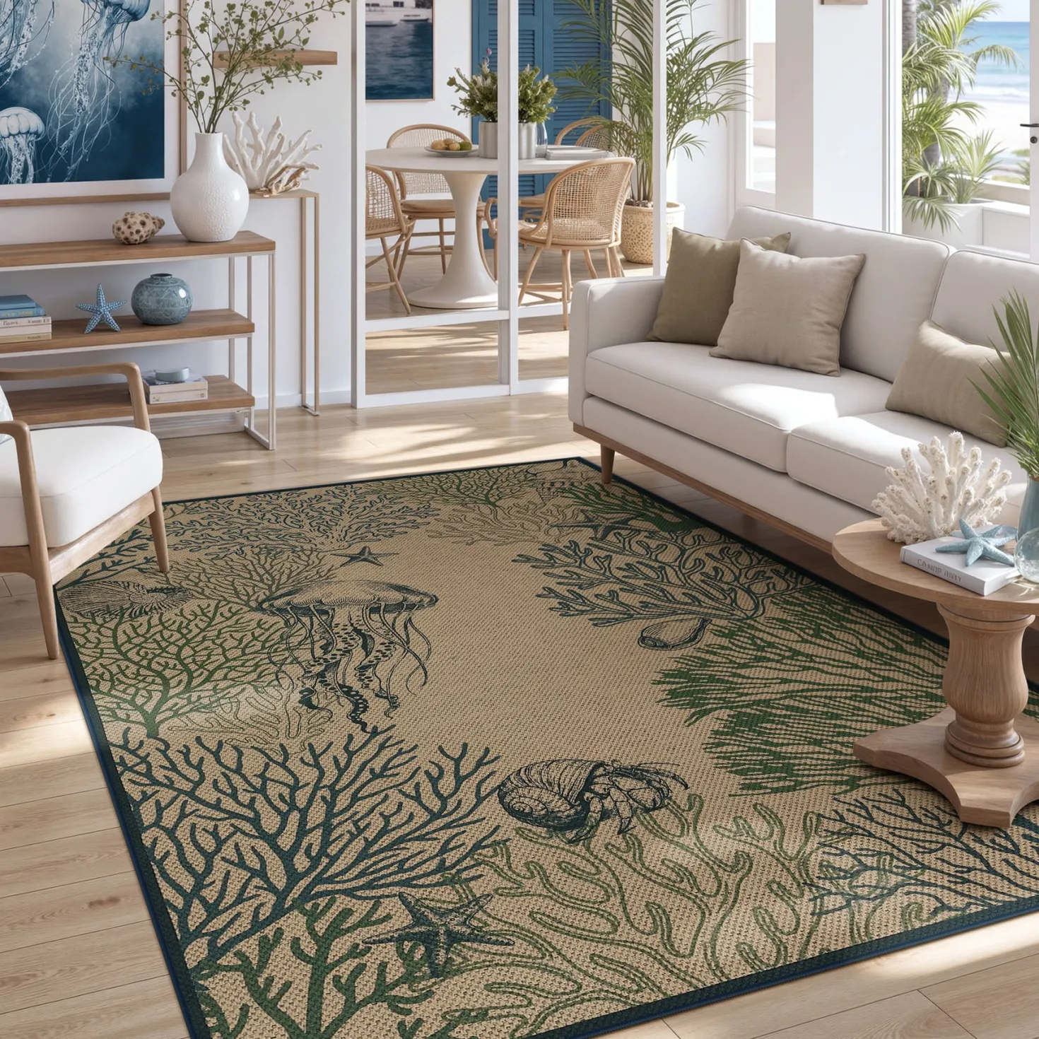 3x5/5x7 Easy Jute Washable Indoor Outdoor Patio Rug, Boho Coastal Non-Slip Living Room Area Carpet for Entryway Porch, Oeko-Tex Certified