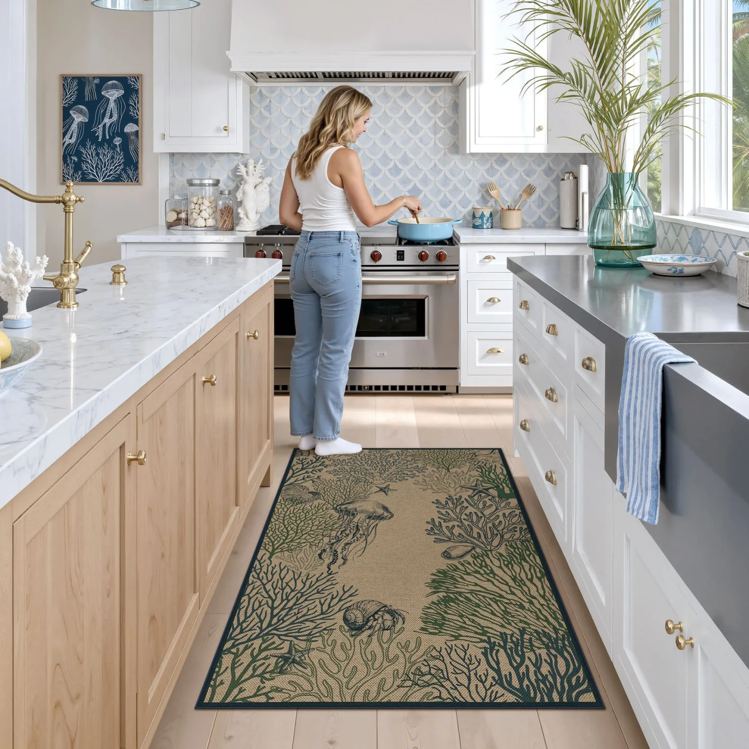 3x5/5x7 Easy Jute Washable Indoor Outdoor Patio Rug, Boho Coastal Non-Slip Living Room Area Carpet for Entryway Porch, Oeko-Tex Certified