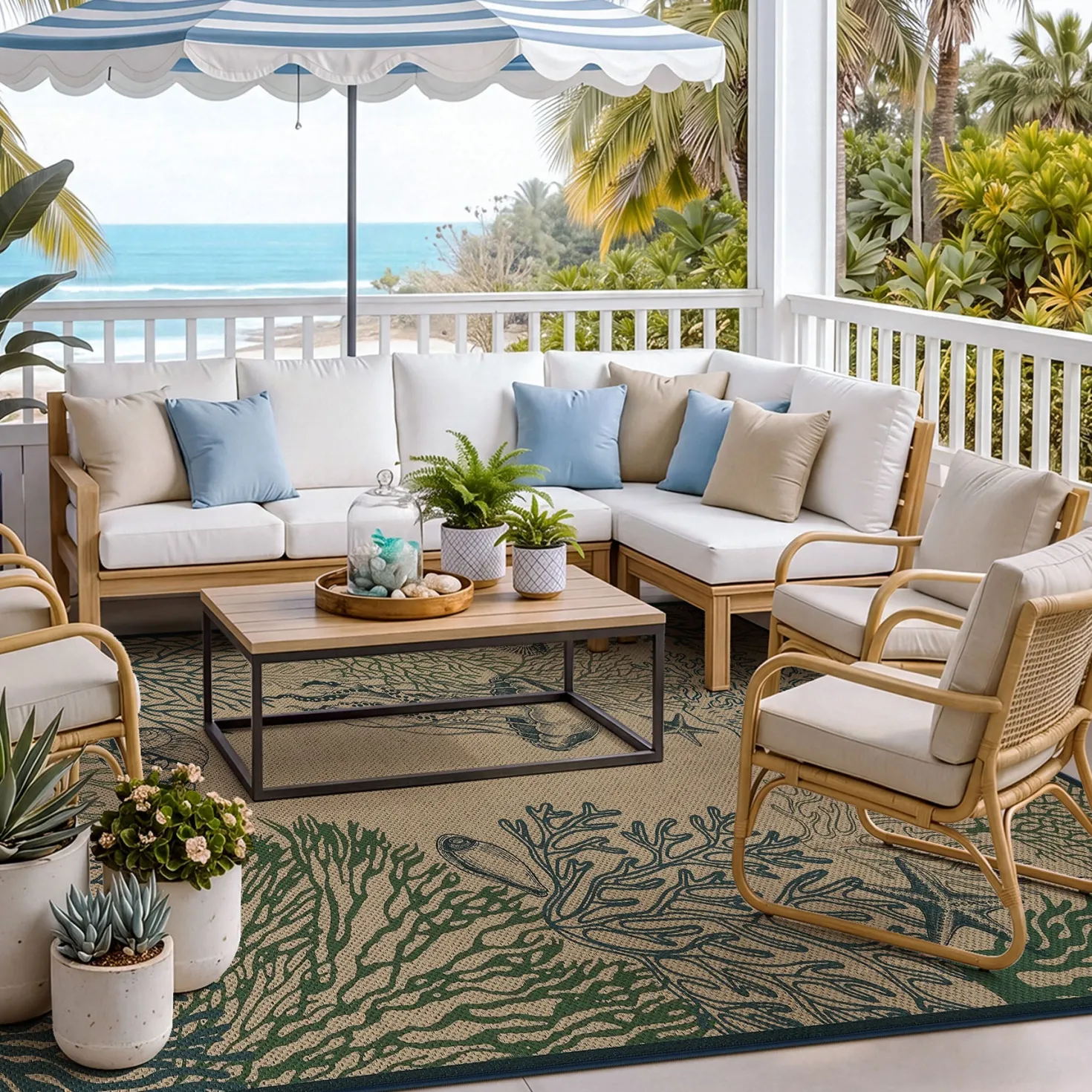 3x5/5x7 Easy Jute Washable Indoor Outdoor Patio Rug, Boho Coastal Non-Slip Living Room Area Carpet for Entryway Porch, Oeko-Tex Certified