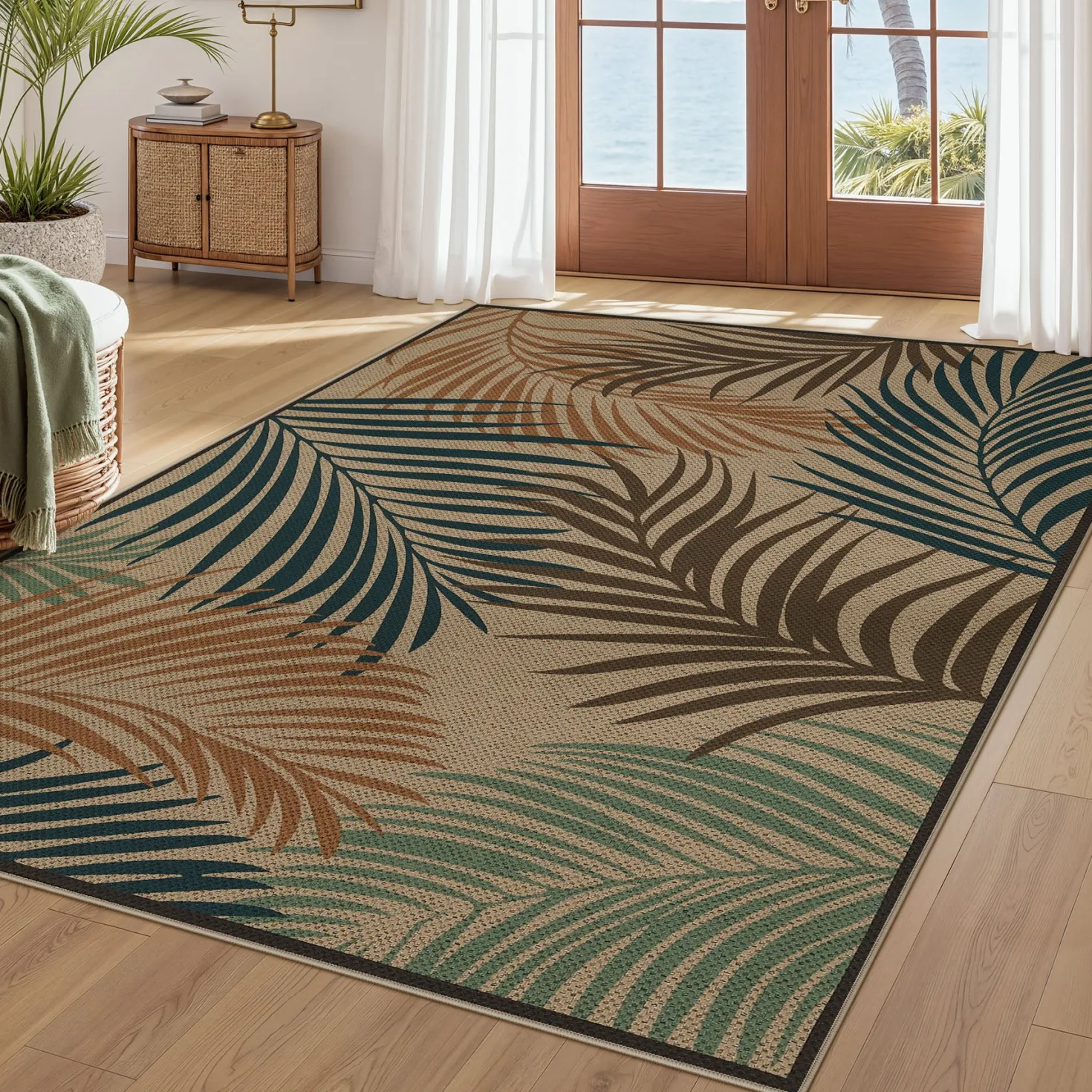 3x5/5x7 Easy Jute Washable Indoor Outdoor Patio Rug, Boho Coastal Non-Slip Living Room Area Carpet for Entryway Porch, Oeko-Tex Certified