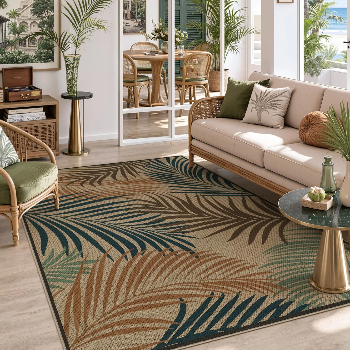 3x5/5x7 Easy Jute Washable Indoor Outdoor Patio Rug, Boho Coastal Non-Slip Living Room Area Carpet for Entryway Porch, Oeko-Tex Certified